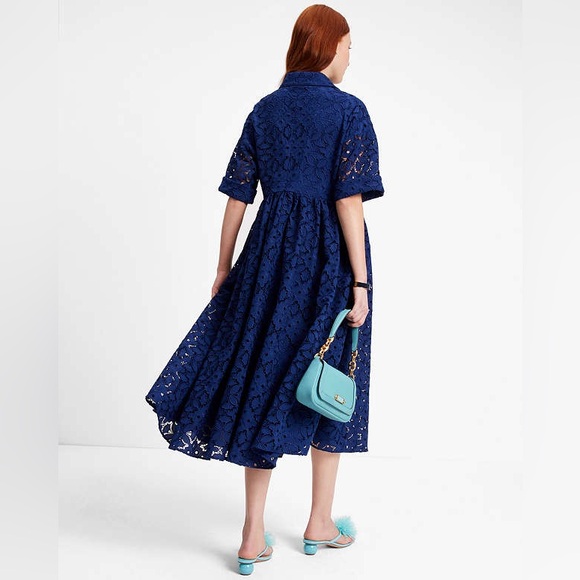 Kate Spade Blue Lace Montauk Midi Dress Medium Embroidered Cutwork French Navy - Picture 7 of 12